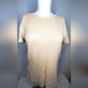 Donna Karan- Size S- Silk Top With Faux Pearls Beads In Cream Color